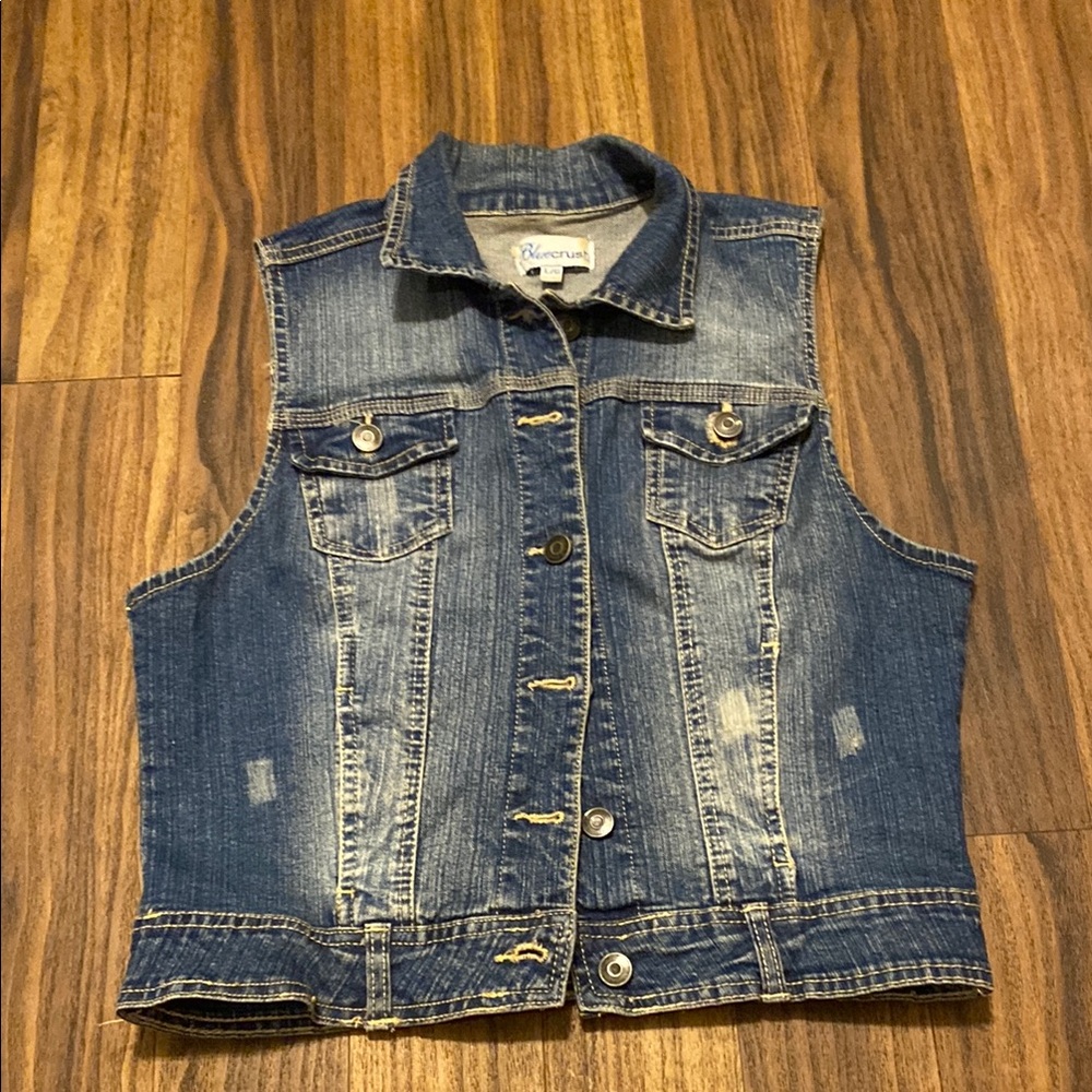 Sleeveless Large Distressed Denim Vest